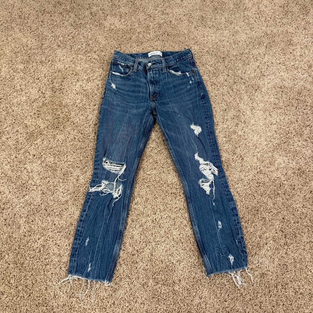 Abercrombie & Fitch Distressed Straight Leg Jeans - Blue